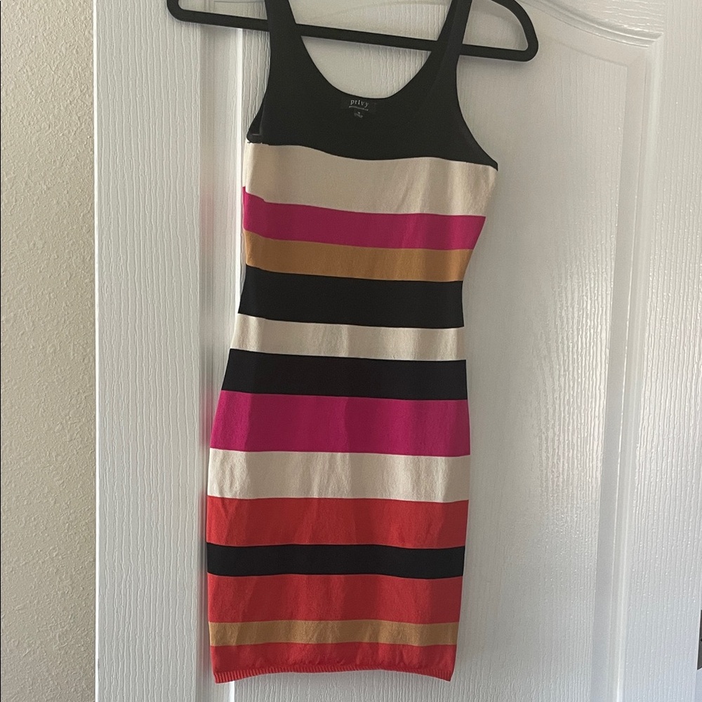 bebe Black and Multicolor Striped Mini Dress